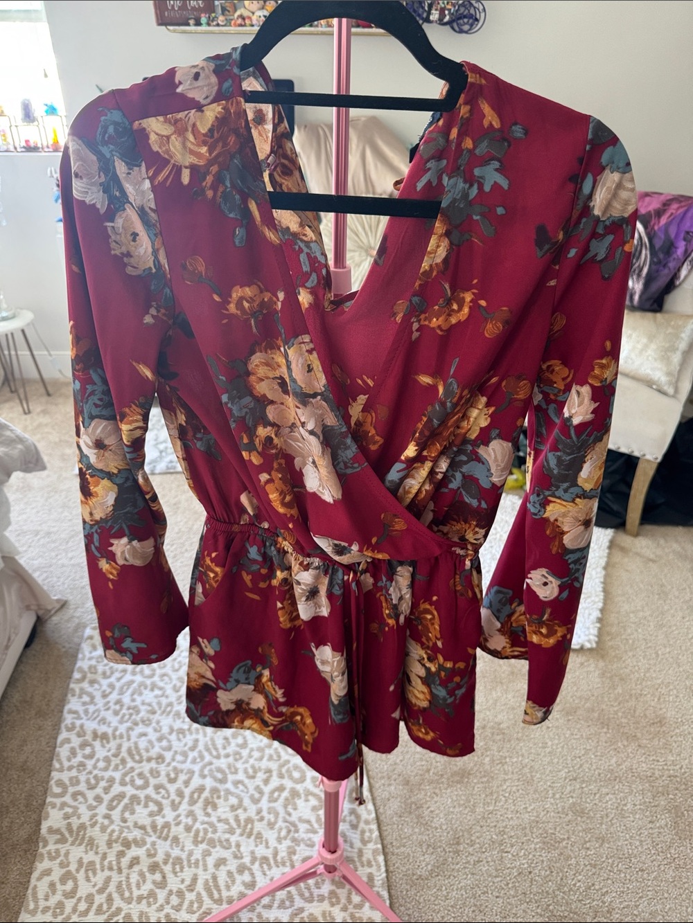 ONE CLOTHING Burgundy Floral V-Neck Blouse